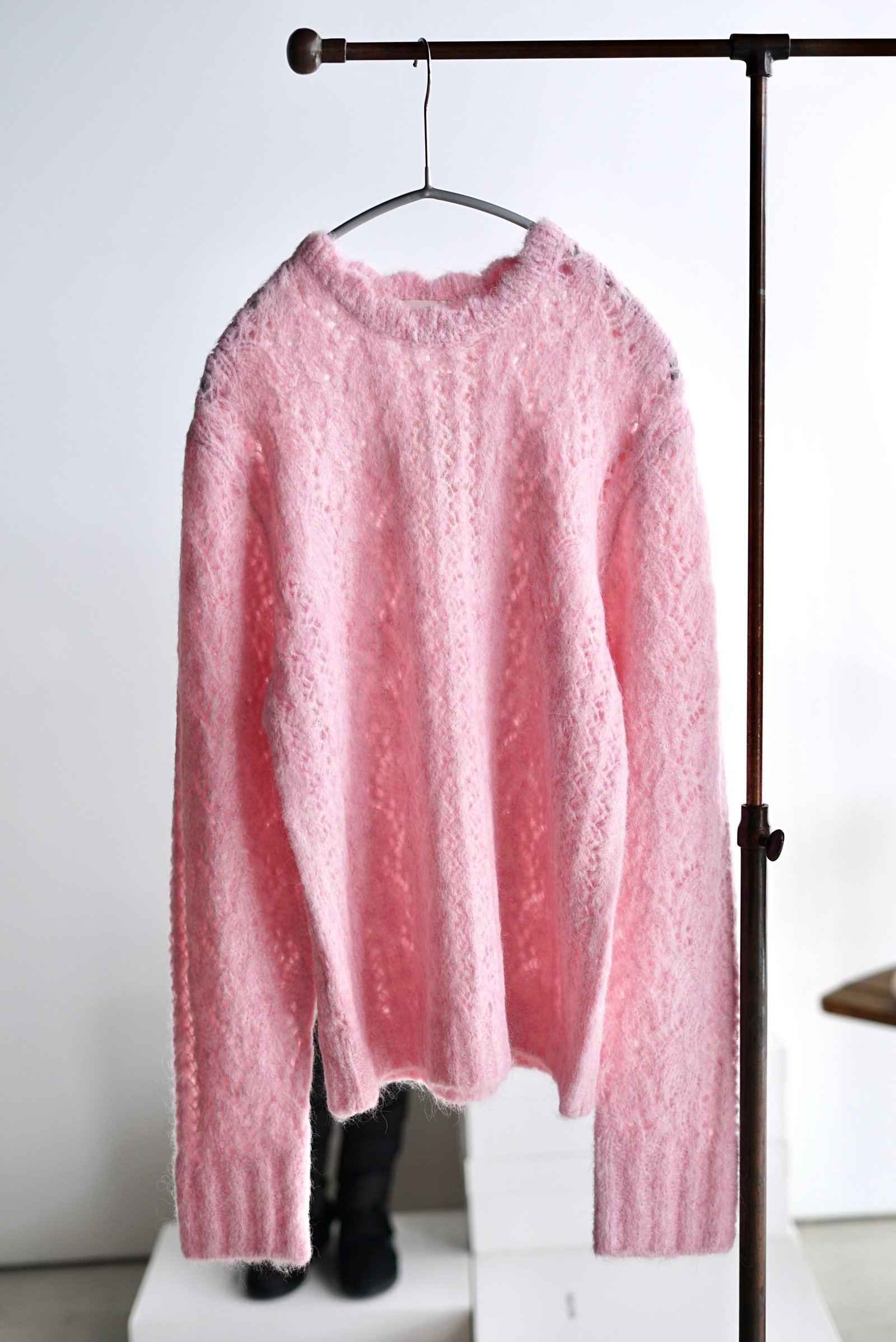 jonnlynx / mohair sukashi knit pullover (green, pink) | JUQUI Online
