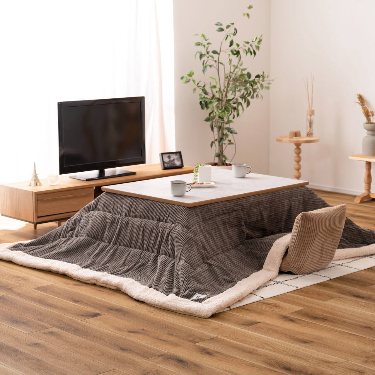 こたつテーブル フラットヒーター 大理石調 長方形｜ベッド